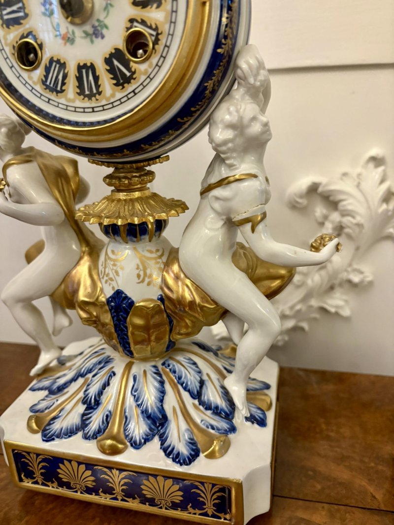 Outstanding Quality Large Antique Victorian French Porcelain and Gilded Metal Clock Set - Image 15